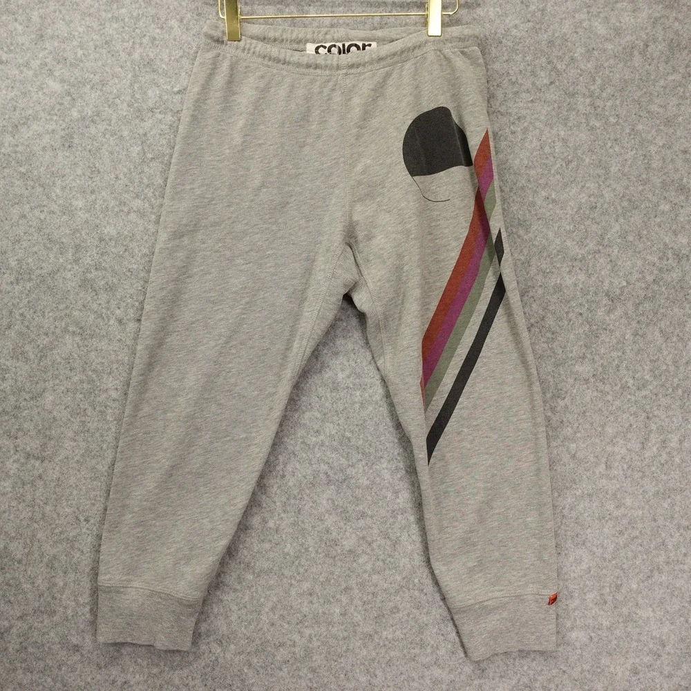 FREE CITY Sweatpants Womens 2 MEDIUM Gray Rainbow Loopback Crop Joggers 27x23